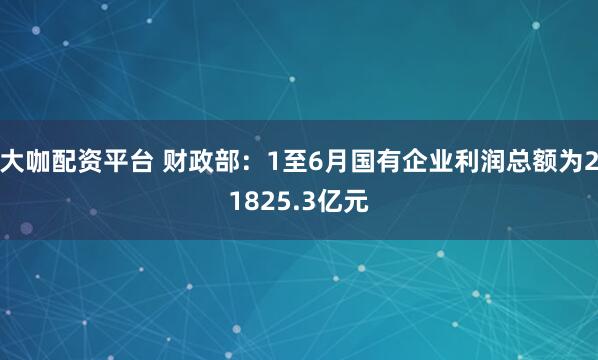 大咖配资平台 财政部：1至6月国有企业利润总额为21825.3亿元